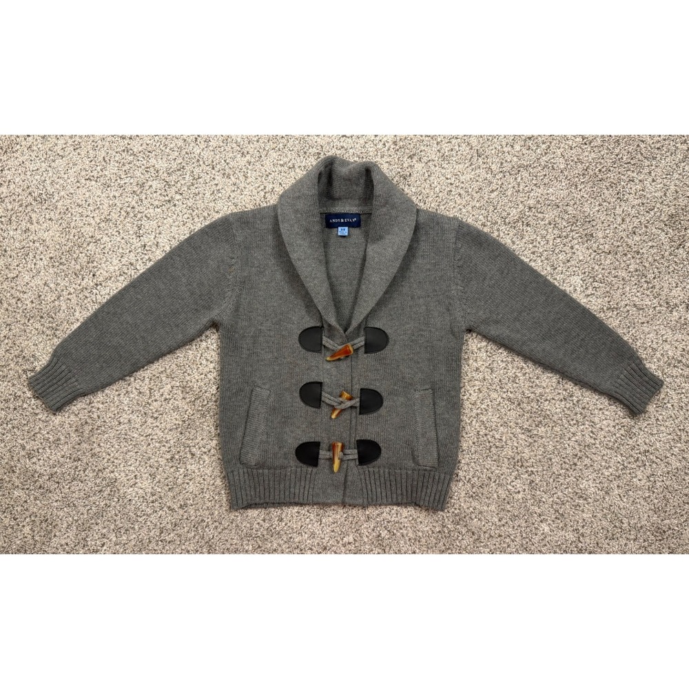 Andy & Evan Cardigan Shawl Collar Toggle 100% Cotton 3T Grey Knit Sweater